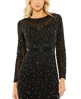 Women's Beaded Long Sleeve Evening Gown