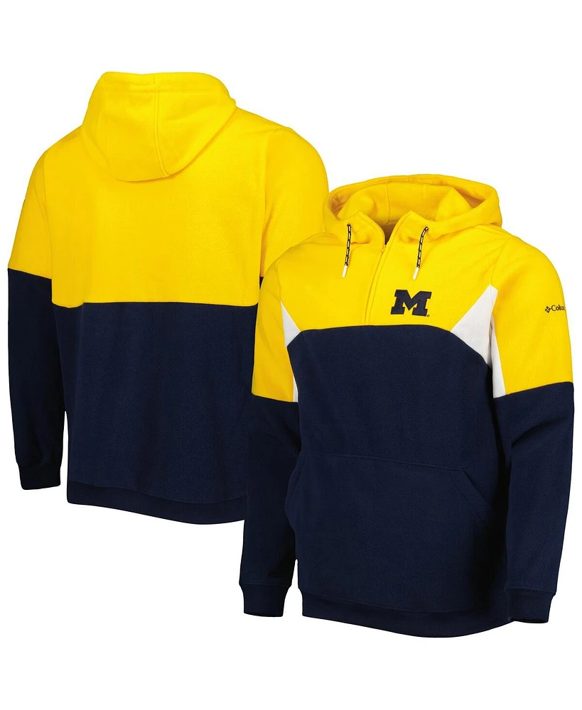 Men's Columbia Navy Michigan Wolverines Lodge Quarter-Zip Hoodie