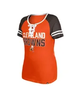 Women's New Era Orange Distressed Cleveland Browns Throwback Raglan Lace-Up T-shirt