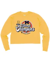 Women's Blue 84 Maize Michigan Wolverines College Football Playoff 2023 National Champions Cropped Long Sleeve T-shirt