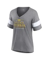 Women's Fanatics Heather Gray Michigan Wolverines College Football Playoff 2023 National Champions Outstanding Achievement Retro Tri-Blend V-Neck T