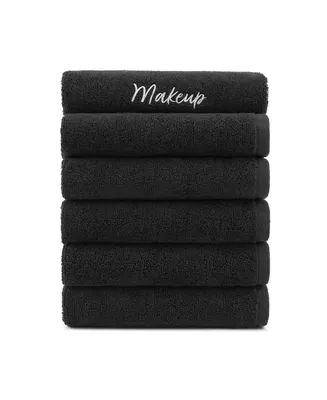 Host & Home Cotton Makeup Removal Fingertip Towel (Pack of 6), Embroidered, 11x17, Black