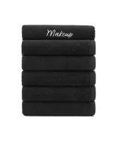 Host & Home Cotton Makeup Removal Fingertip Towel (Pack of 6), Embroidered, 11x17, Black