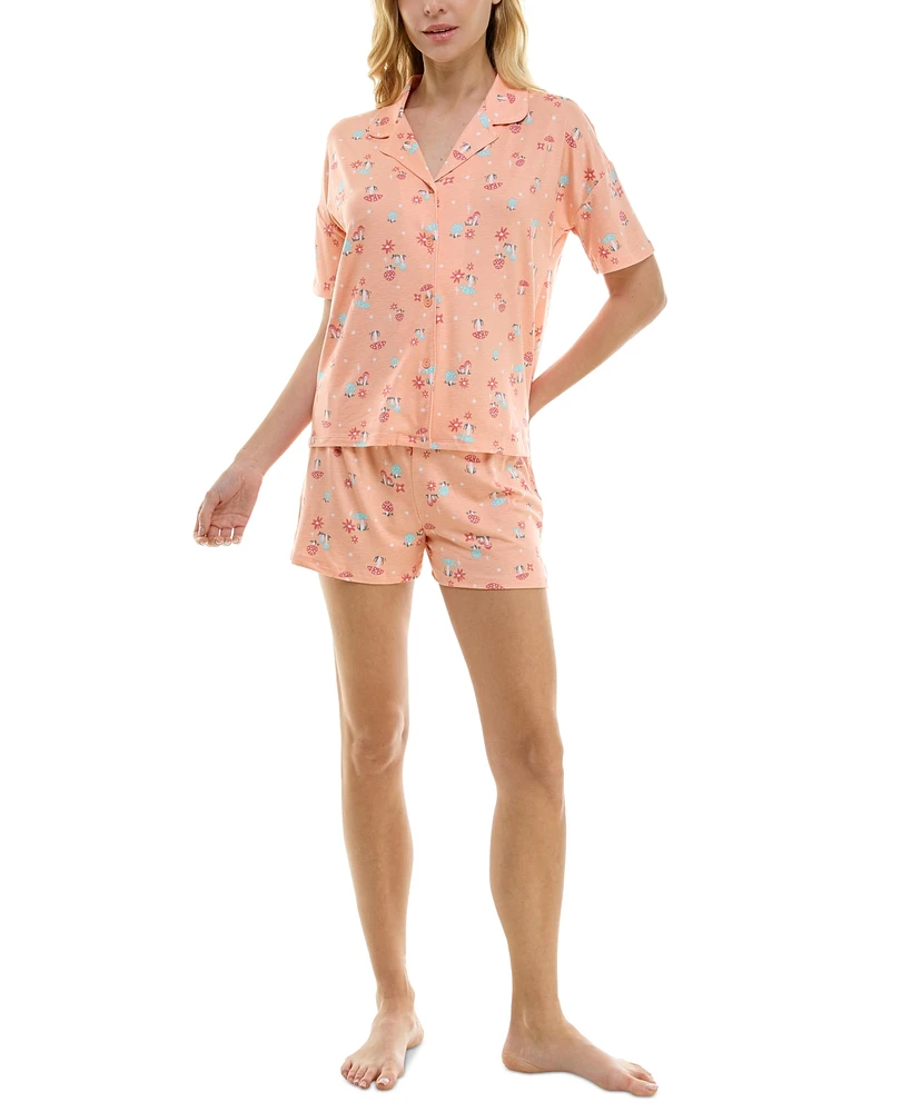 Derek Heart Women's 2-Pc. Printed Short Pajamas Set