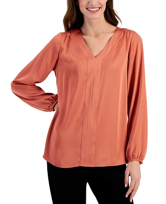 Jm Collection Women's Long Sleeve Satin V-Neck Blouse, Created for Macy's