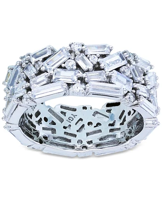 Cubic Zirconia Round & Baguette Cluster All-Around Statement Ring