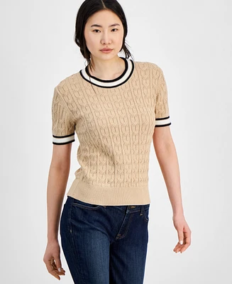 Tommy Hilfiger Women's Short-Sleeve Cable-Knit Sweater