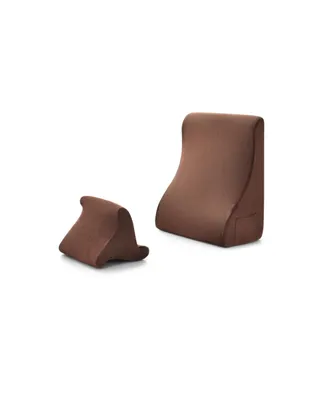 Bed Wedge Pillow with Tablet Pillow Stand and Side Pockets-Brown