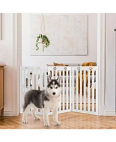 Sugift 36 Inch Folding Wooden Freestanding Pet Gate Dog Gate with 360° Flexible Hinge