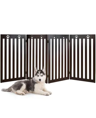 Sugift 36 Inch Folding Wooden Freestanding Pet Gate with 360° Hinge-Espresso