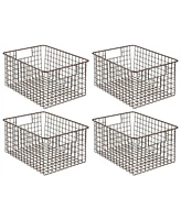 mDesign Metal Wire Food Organizer Basket with Built-In Handles, Small, 4 Pack, Bronze