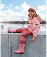 Girl Two Piece Printed Coat And Pant Mid-Season Set Pink Little Flowers Print - Child