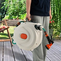 Inolait Retractable Hose Reel Wall Mounted 1/2 Inch 98 Feet Any Length Lock with Hose Nozzle