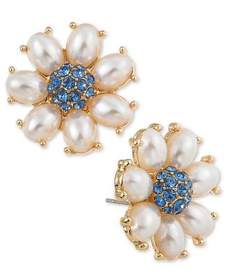On 34th Gold-Tone Color Pave & Imitation Pearl Flower Stud Earrings, Created for Macy's