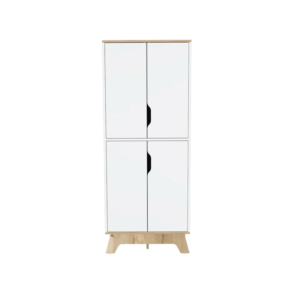 Depot E-shop Dahoon Double Kitchen Pantry Double Kitchen Pantry, Double Door Cabinet, Four Shelves, Light Oak / White - Multi