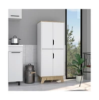 Depot E-shop Dahoon Double Kitchen Pantry Double Kitchen Pantry, Double Door Cabinet, Four Shelves, Light Oak / White