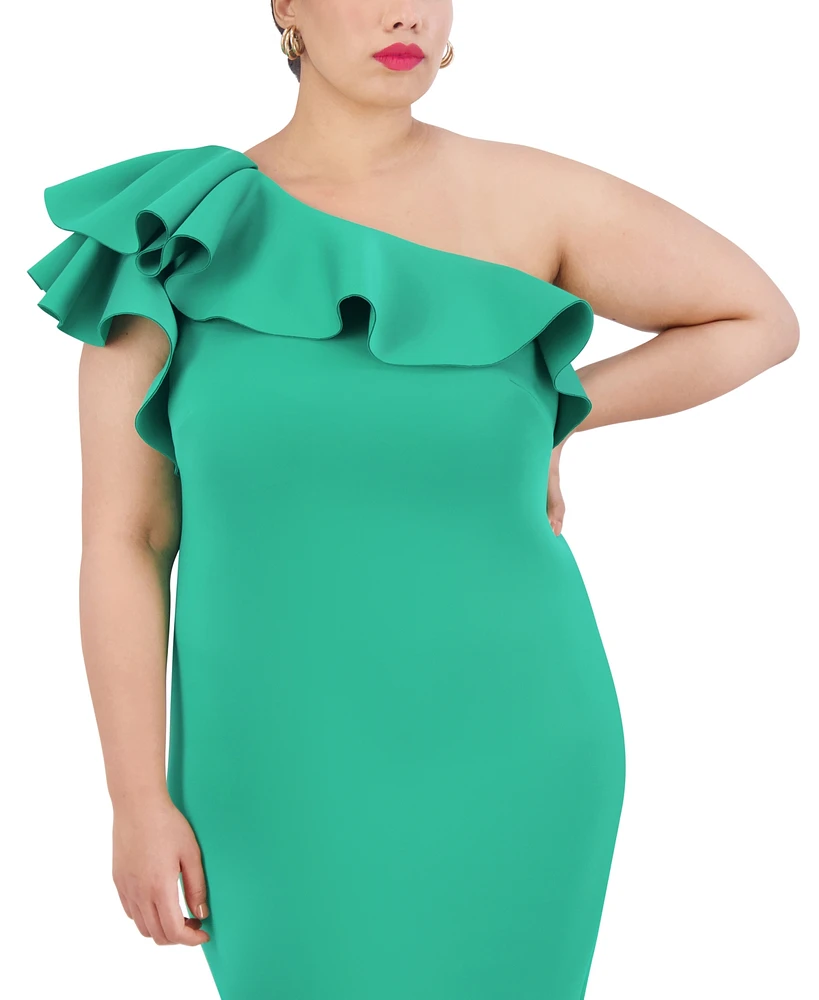 Eliza J Plus Ruffled One-Shoulder Dress