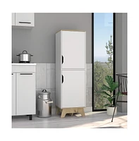 Depot E-shop Dahoon Single Kitchen Pantry Double Doors Cabinets, Four Shelves, Light oak / White - Multi