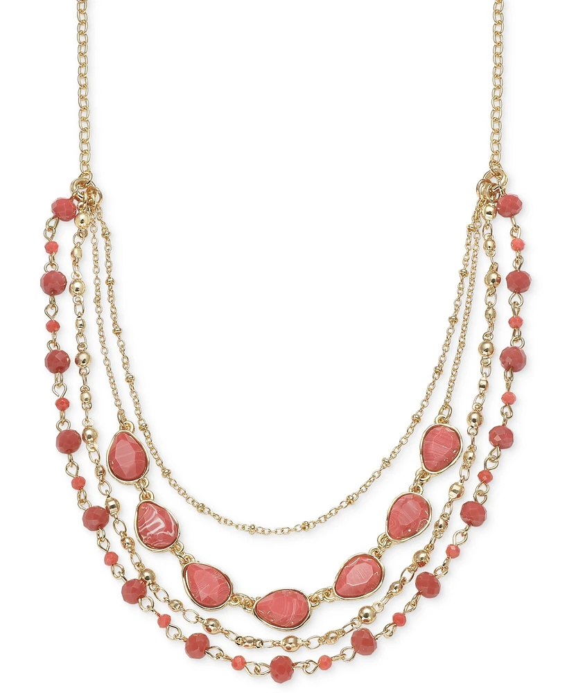 Style & Co Gold-Tone Color Stone Bead Layered Strand Necklace, 17" + 3" extender, Created for Macy's