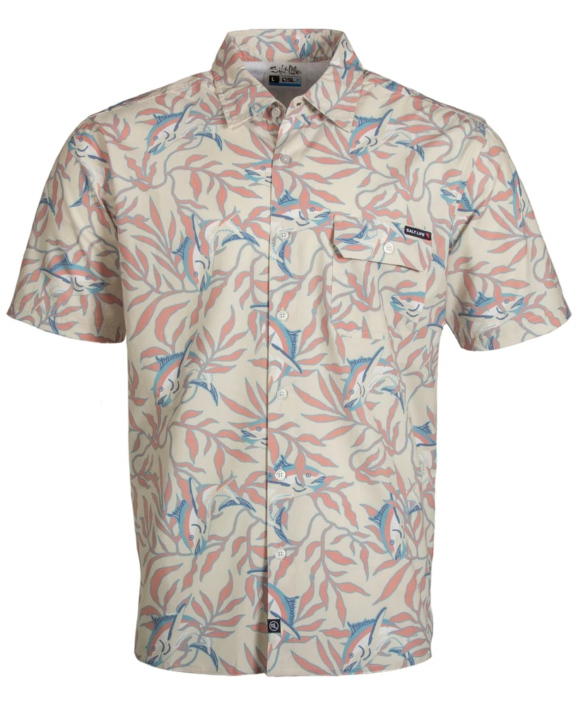 Salt Life Men's Hide N Sea Graphic Print Short-Sleeve Button-Up Shirt