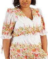 Taylor Plus Floral-Print Chiffon A-Line Midi Dress