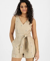 Avec Les Filles Women's Embroidered Wrap-Back Romper