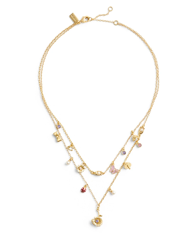 Coach Faux Stone Signature Mixed Charm Layered Necklace