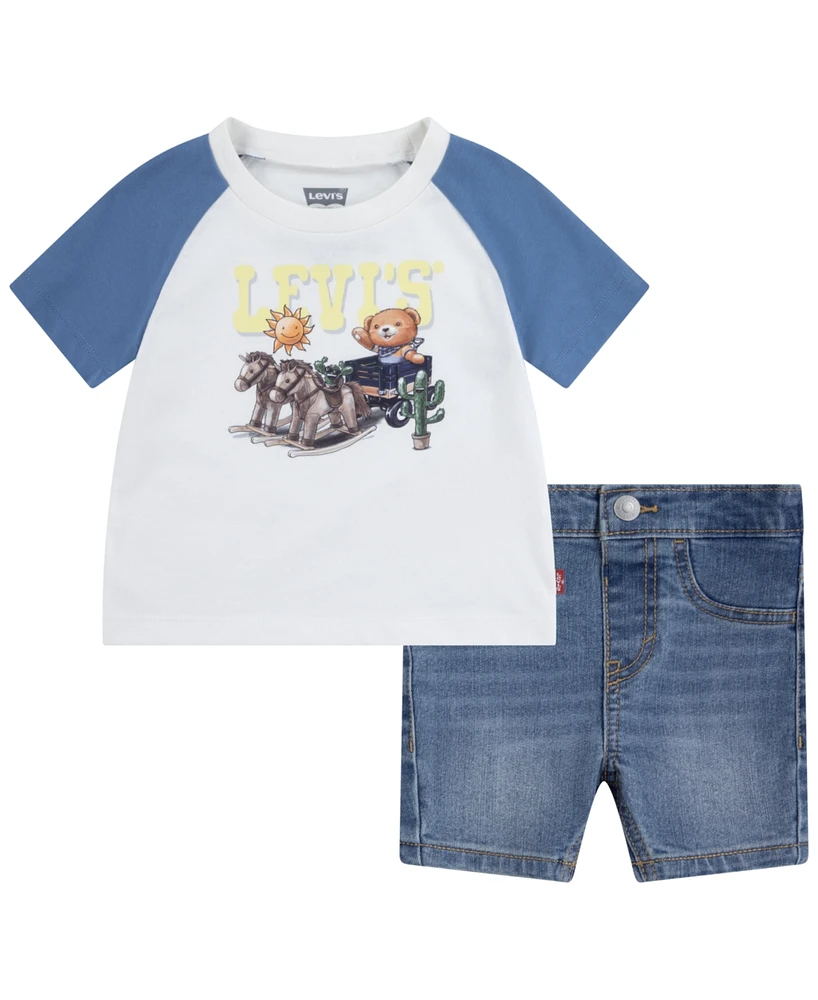 Levi's Baby Boys Bear Raglan T-shirt and Shorts Set