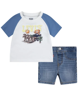 Levi's Baby Boys Bear Raglan T-shirt and Shorts Set
