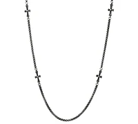 Steeltime Men's Stainless Steel Round Link Chain & Crosses Necklace, 24"