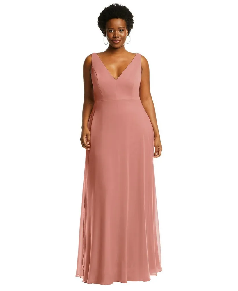 Womens Deep V-Neck Chiffon Maxi Dress