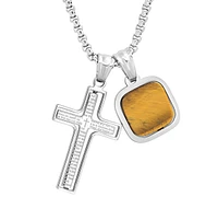 Steeltime Men's Silver-Tone Our Father English Prayer Spinning Cross & Square Pendant Necklace, 24"