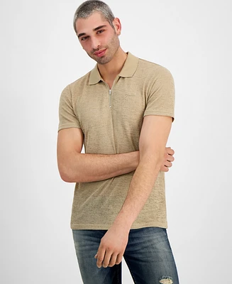 Guess Men's Gauze Jersey Zip-Front Polo Shirt