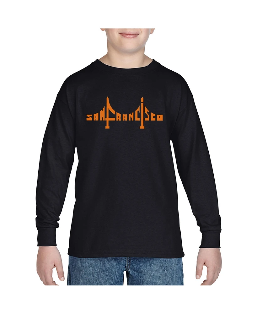 Boy's Word Art Long Sleeve - San Francisco Bridge