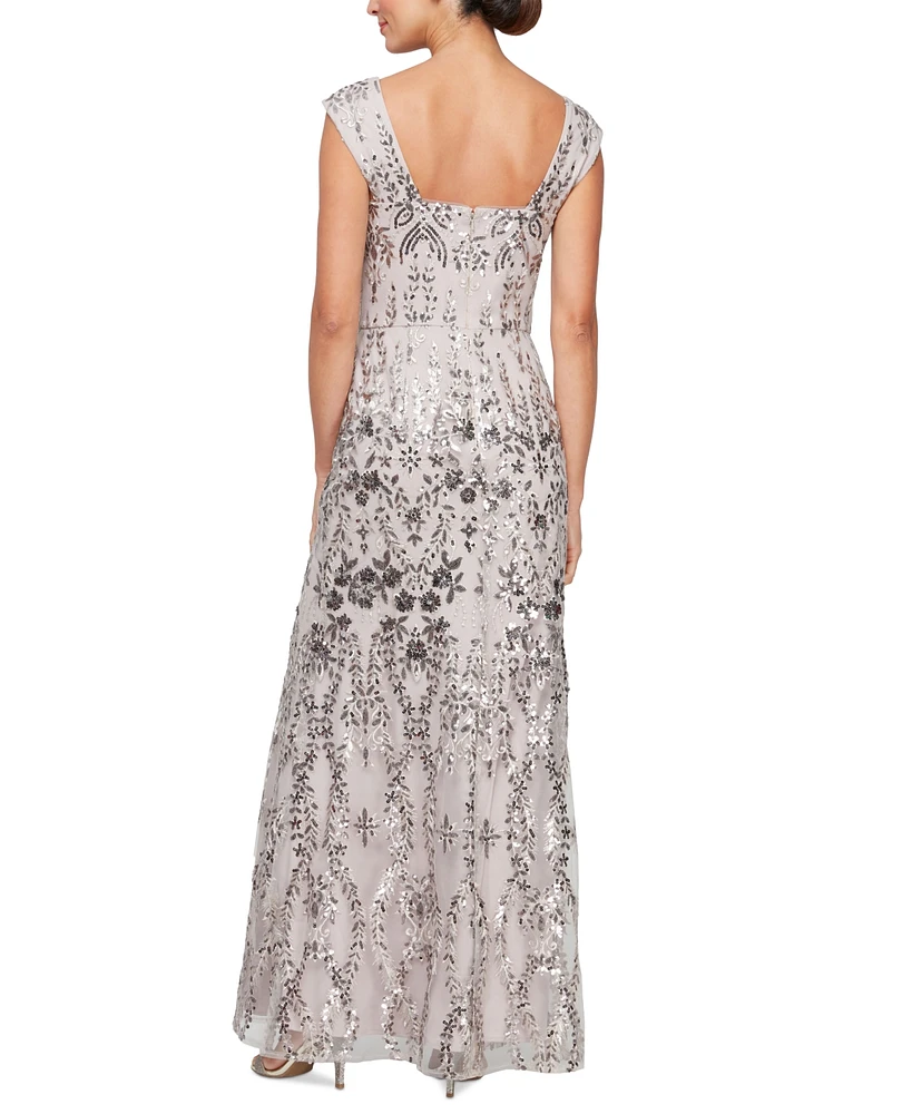 Alex Evenings Petite Sequined Embroidered Gown