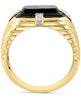 Effy Men's Onyx & Diamond (1/10 ct. t.w.) Ring in Gold-Plated Sterling Silver