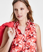 Anne Klein Women's Ruffled Tie-Neck Floral-Print Top