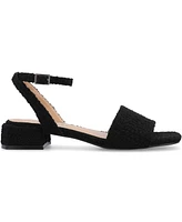 Journee Collection Women's Adleey Ankle Strap Tweed Block Heel Sandals