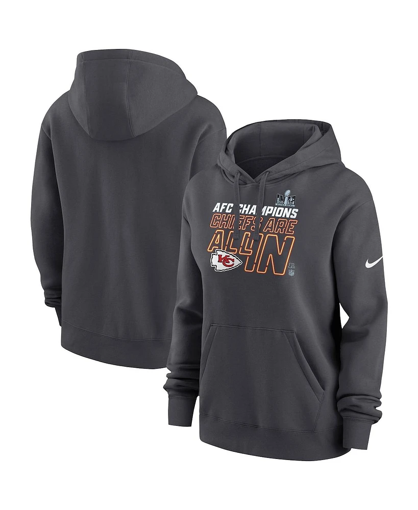 Women's Nike Anthracite Kansas City Chiefs 2023 Afc Champions Locker Room Trophy Collection Pullover Hoodie