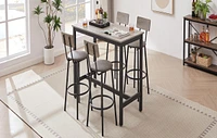 Bar Table Set With 4 Bar Stools Pu Soft Seat With Backrest, Grey, 47.24" L X 23.62" W X 35.43"