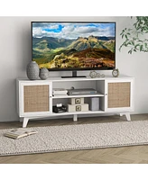 Homcom Tv Stand for Tv's Up to 65" with Rattan Doors, Shelves, White