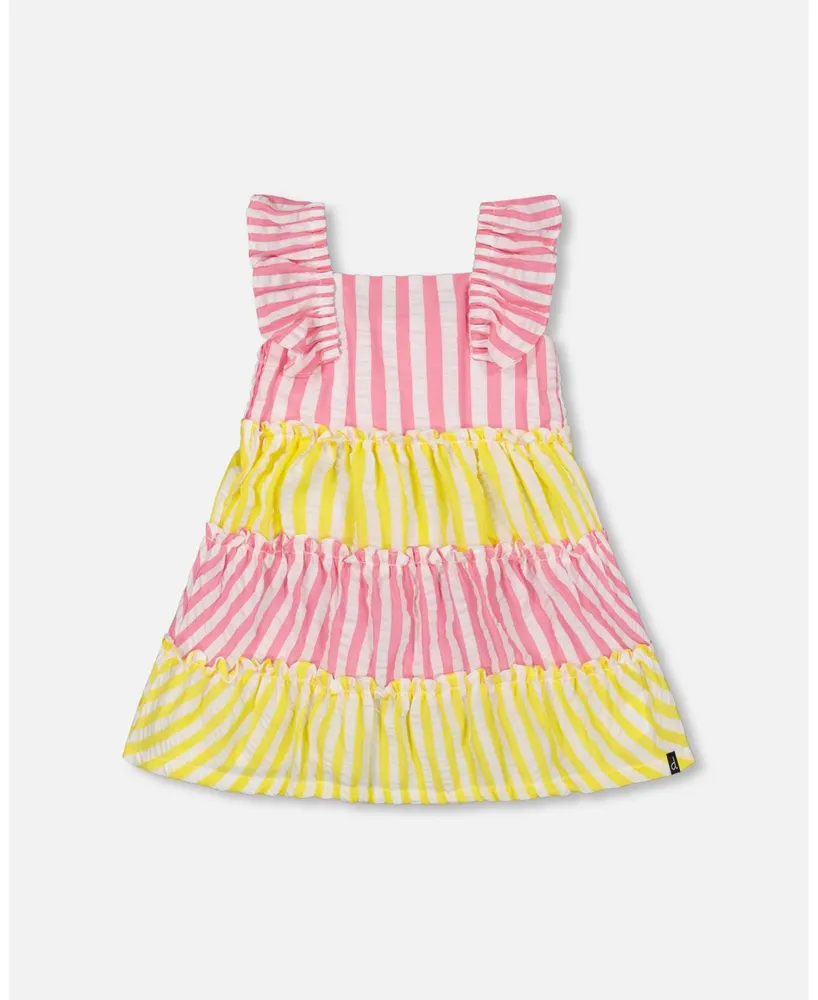 Orange & Blue Striped Dress for Girls with a Bow – Lilpicks