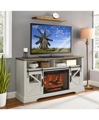 Simplie Fun 60 Inch Electric Fireplace Entertainment Center With Door Sensor- Rustic Oak