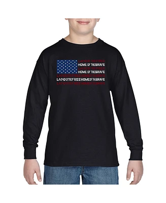 Boy's Word Art Long Sleeve - Land of the Free American Flag T-shirt