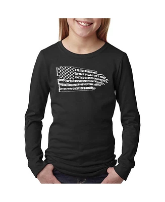 Girl's Word Art Long Sleeve Tshirt - Pledge of Allegiance Flag