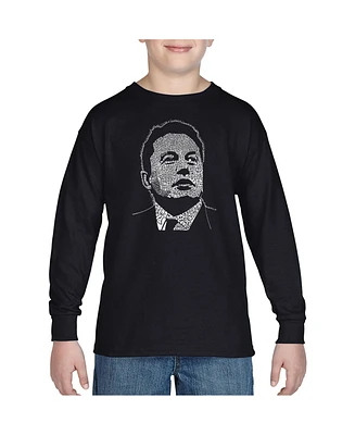 Boy's Word Art Long Sleeve - Elon Musk Tshirt
