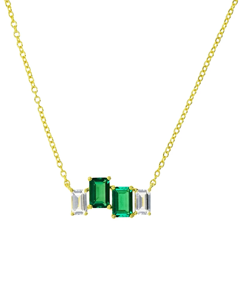 Lab-Grown Emerald (1-1/5 ct. t.w.) & Lab-Grown White Sapphire (3/4 ct. t.w.) Four Stone 18" Collar Necklace in 14k Gold-Plated Sterling Silver