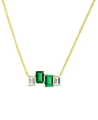 Lab-Grown Emerald (1-1/5 ct. t.w.) & Lab-Grown White Sapphire (3/4 ct. t.w.) Four Stone 18" Collar Necklace in 14k Gold-Plated Sterling Silver