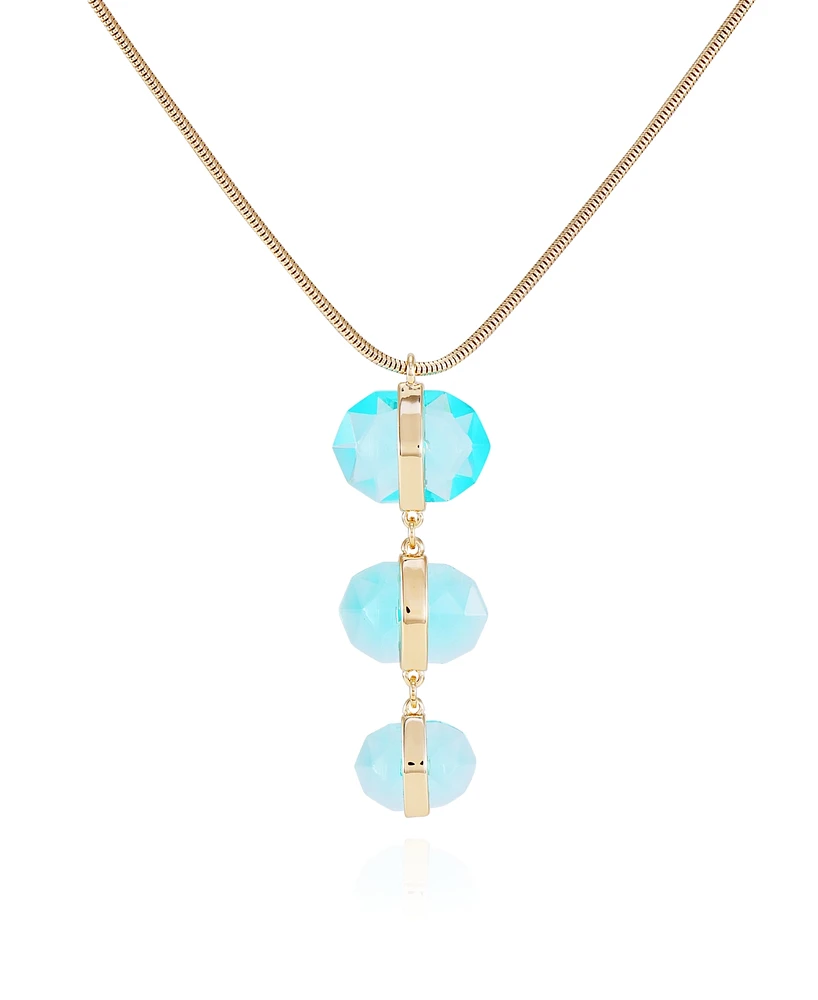 Vince Camuto Gold-Tone Long Aqua Pendant Statement Necklace, 30" + 2" Extender