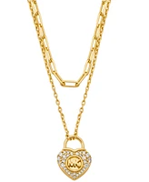 Michael Kors Silver-Tone or Gold-Tone Double Layer Heart Lock Necklace